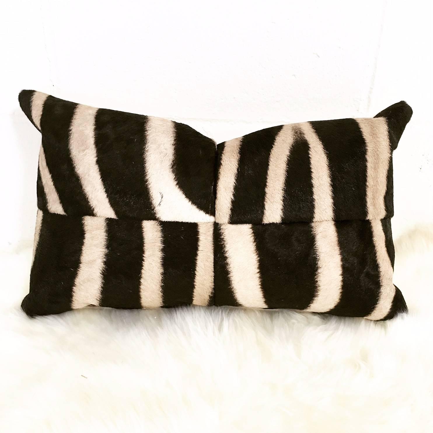 Zebra Hide Patchwork Pillow In Excellent Condition In SAINT LOUIS, MO