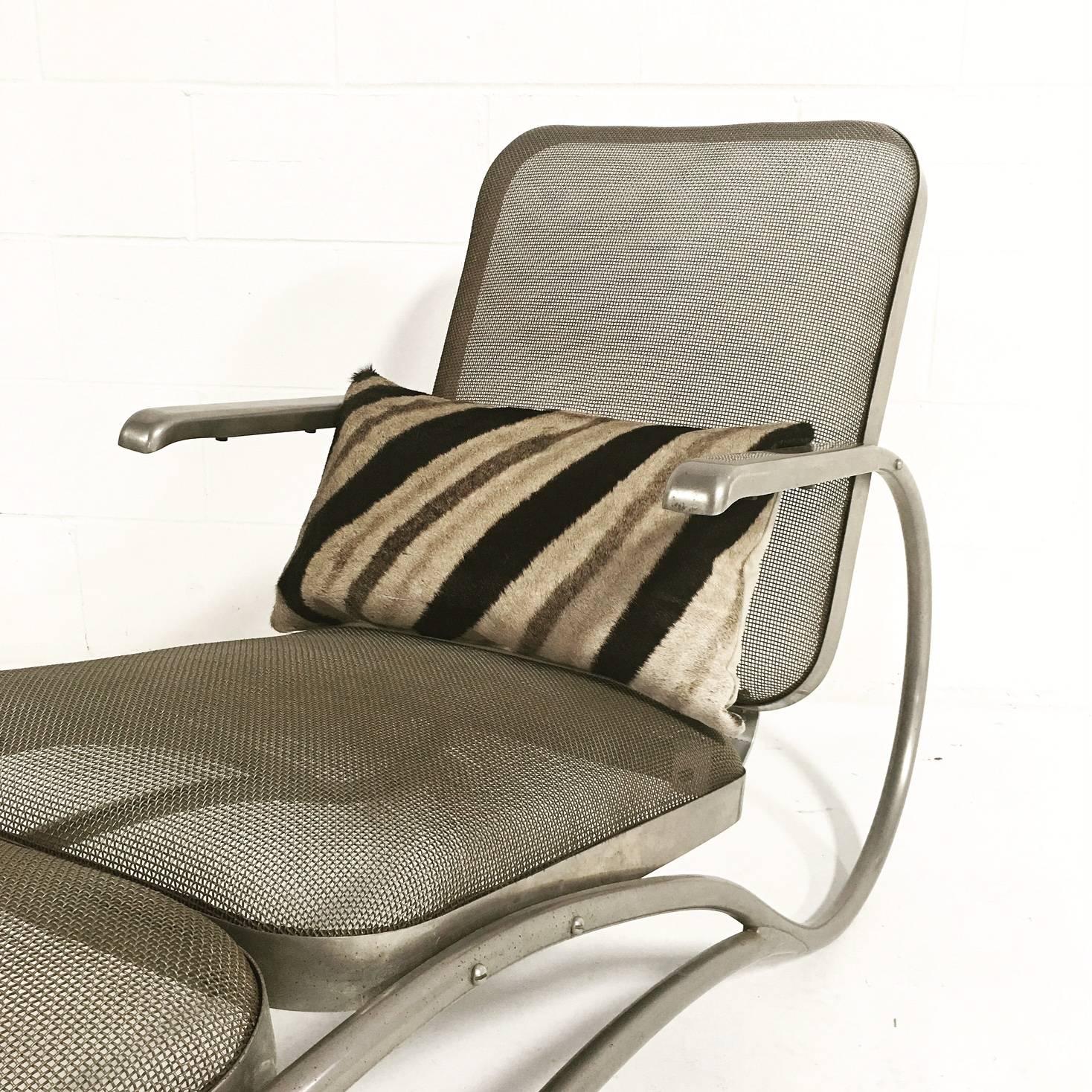 Vintage Iron Mesh Chaise Lounge with Zebra and Cowhide Pillows In Good Condition In SAINT LOUIS, MO