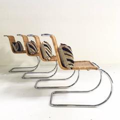 Set of Four MR 10 Side Chairs, Ludwig Mies van der Rohe, with Zebra Pillows