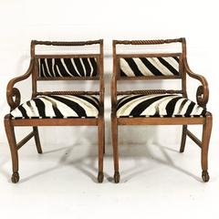 Vintage Carved Armchairs in Zebra Hide