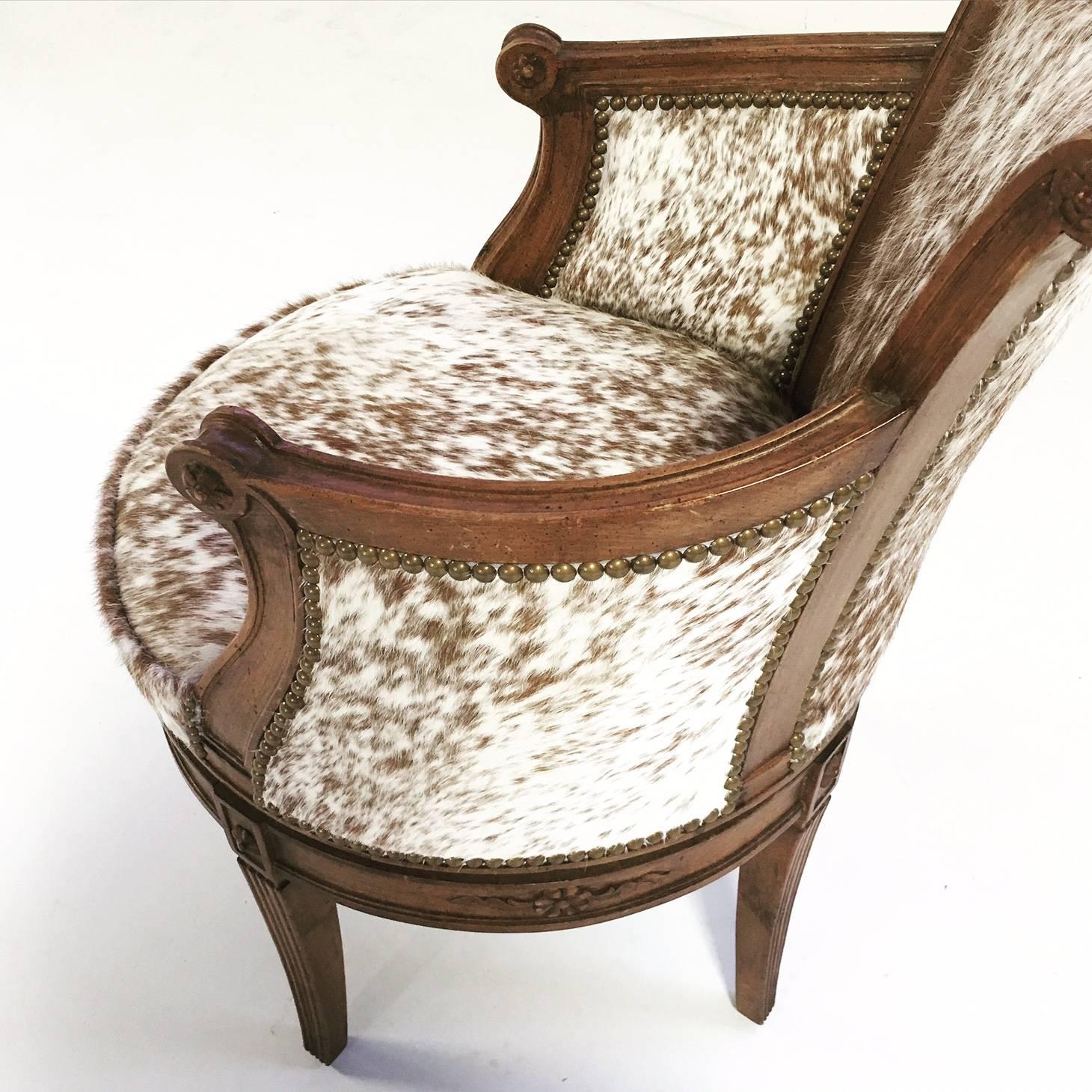 Vintage Swivel Chair in Brown and White Speckled Brazilian Cowhide 2