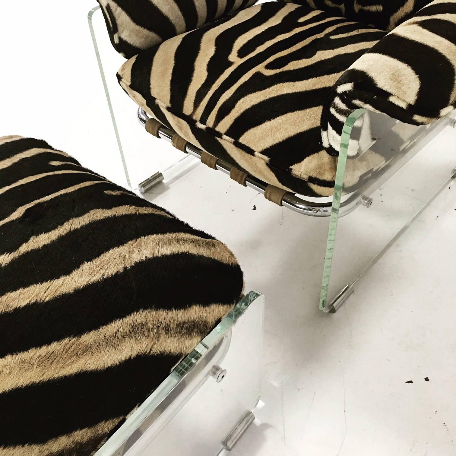 Pace Collection Argenta Lucite And Chrome Lounge Chair And Ottoman In 