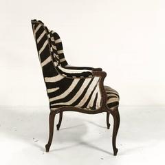 Vintage English Neoclassical Style Mahogany Wingback in Zebra