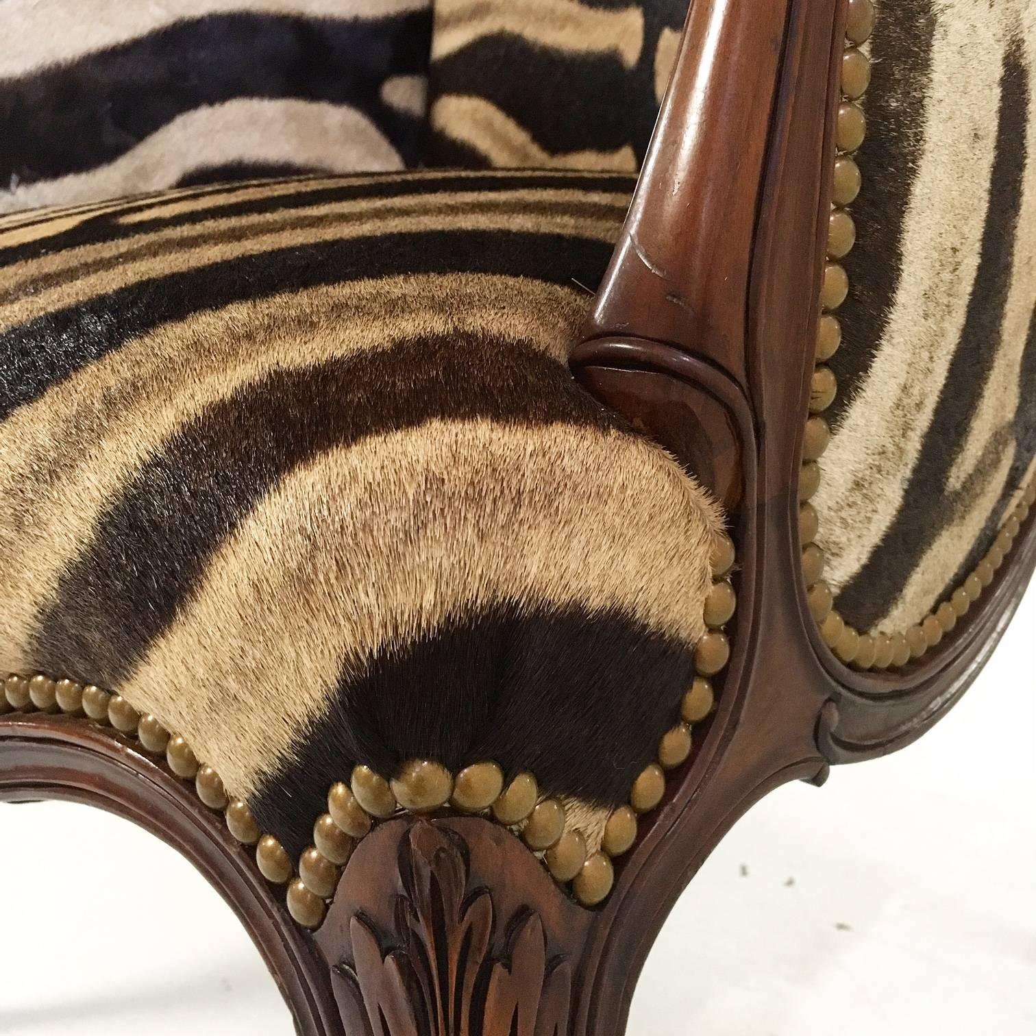 Vintage English Neoclassical Style Mahogany Wingback in Zebra 3
