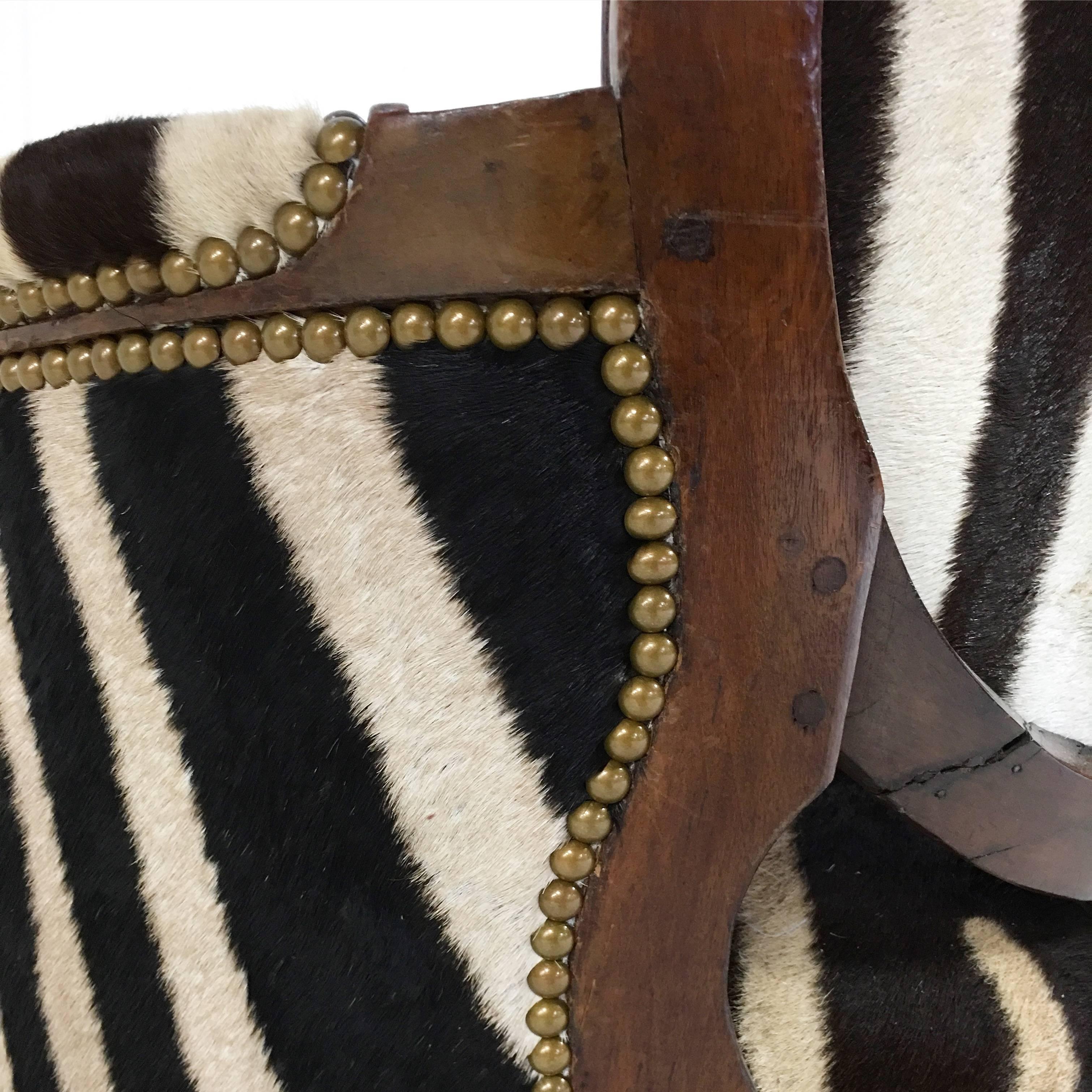 Louis XVI Style Walnut Bergere in Zebra Hide 2
