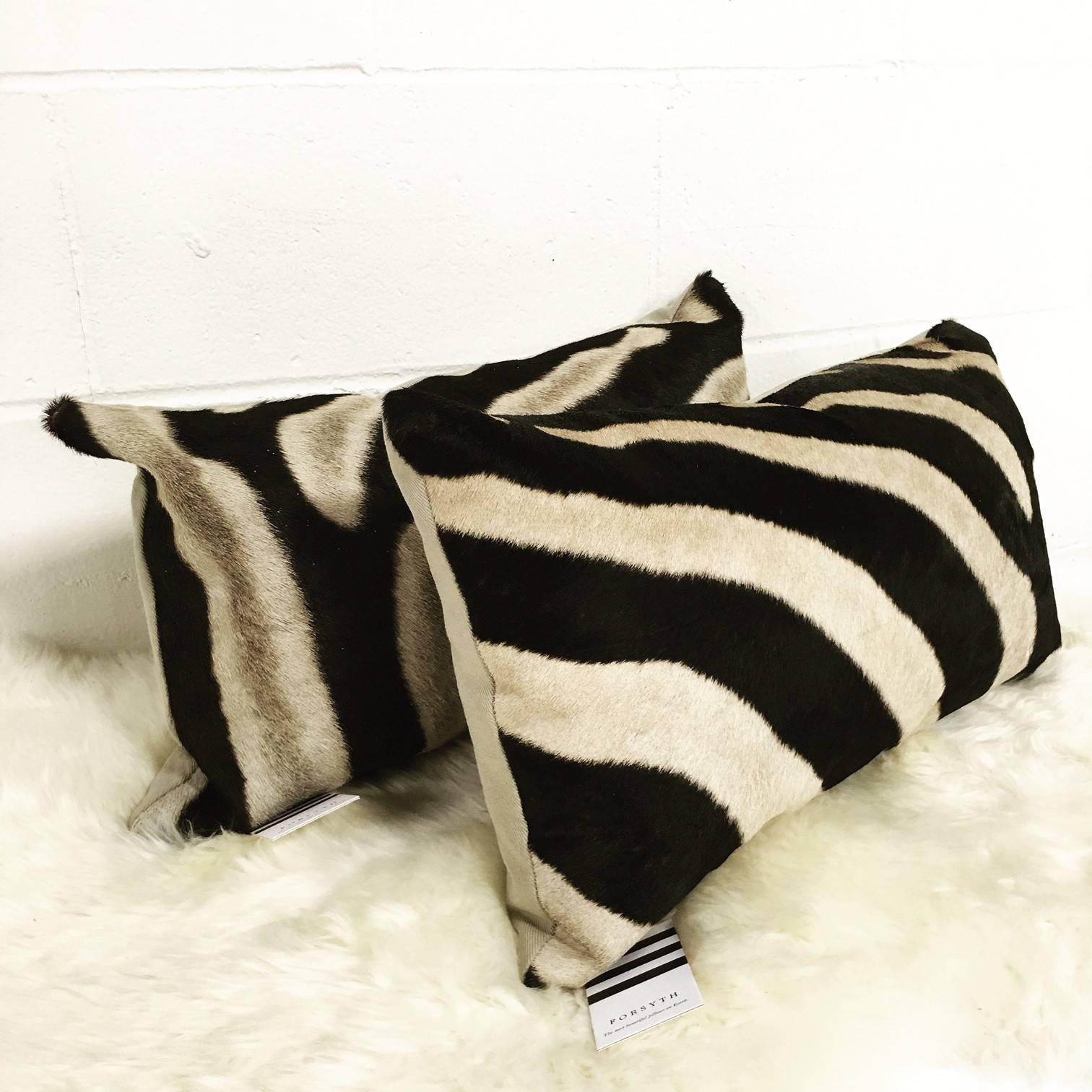 Forsyth zebra hide pillows are simply the best. The most beautiful hides are selected and hand-cut, hand-stitched and hand stuffed with the finest goose down. Each step is meticulously curated by Saint Louis based Forsyth artisans. Every pillow is a