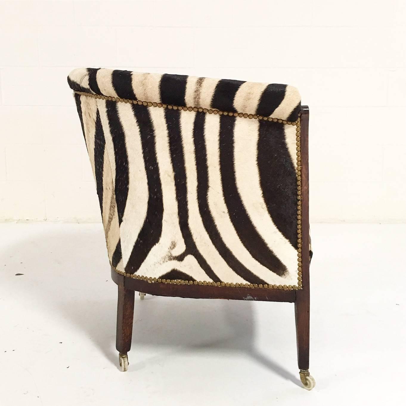 Vintage 1930s Barrel Chair in Zebra Hide 1