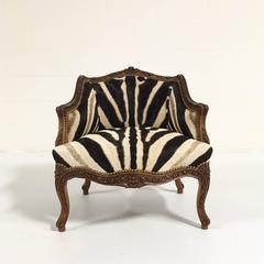 Small Vintage Carved Chair in Zebra Hide