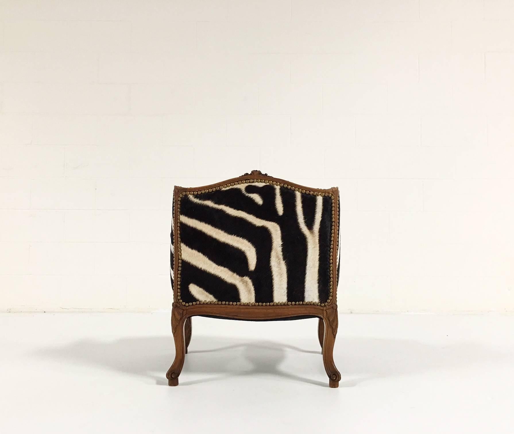 20th Century Small Vintage Carved Chair in Zebra Hide