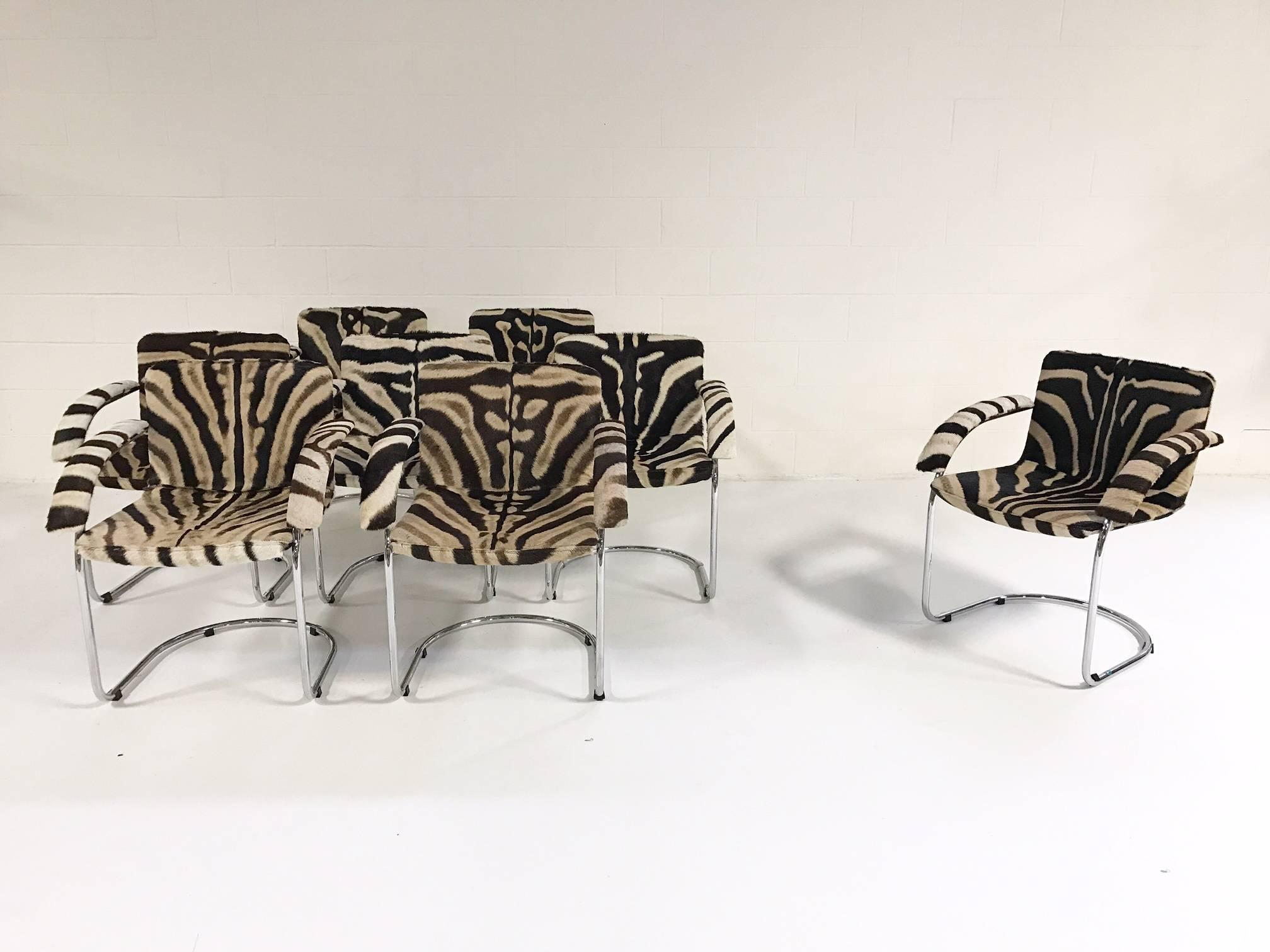 Set of Eight Giovanni Offredi for Saporiti Italia Lens Chairs in Zebra Hide In Excellent Condition In SAINT LOUIS, MO