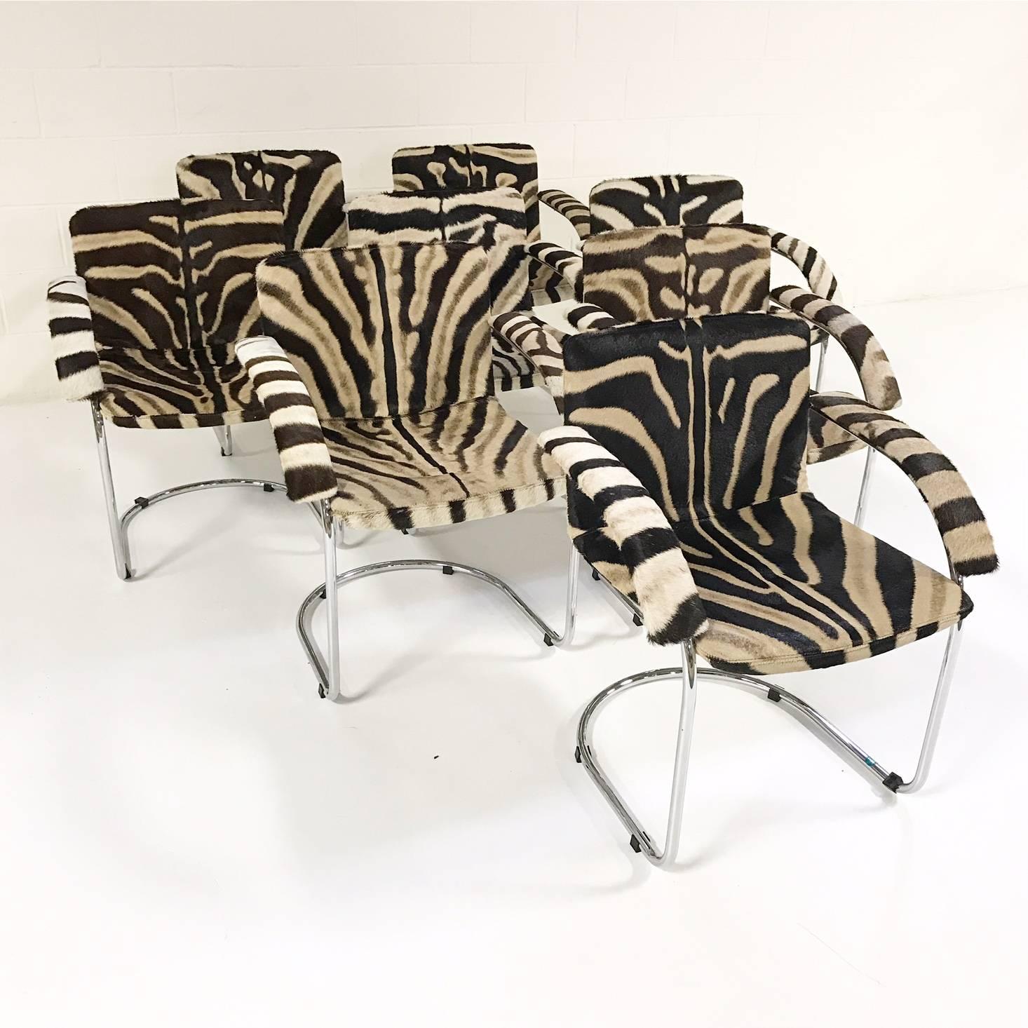Late 20th Century Set of Eight Giovanni Offredi for Saporiti Italia Lens Chairs in Zebra Hide