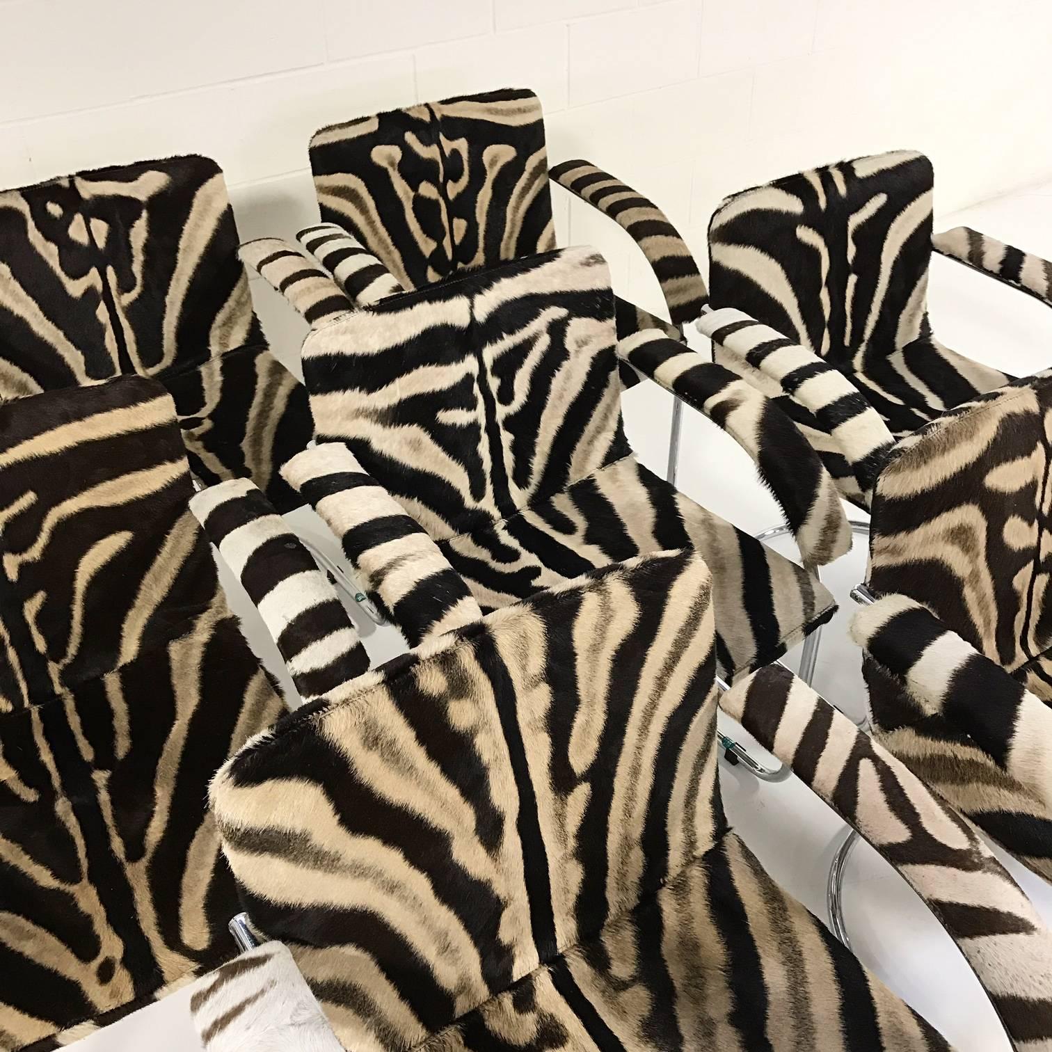 Set of Eight Giovanni Offredi for Saporiti Italia Lens Chairs in Zebra Hide 2