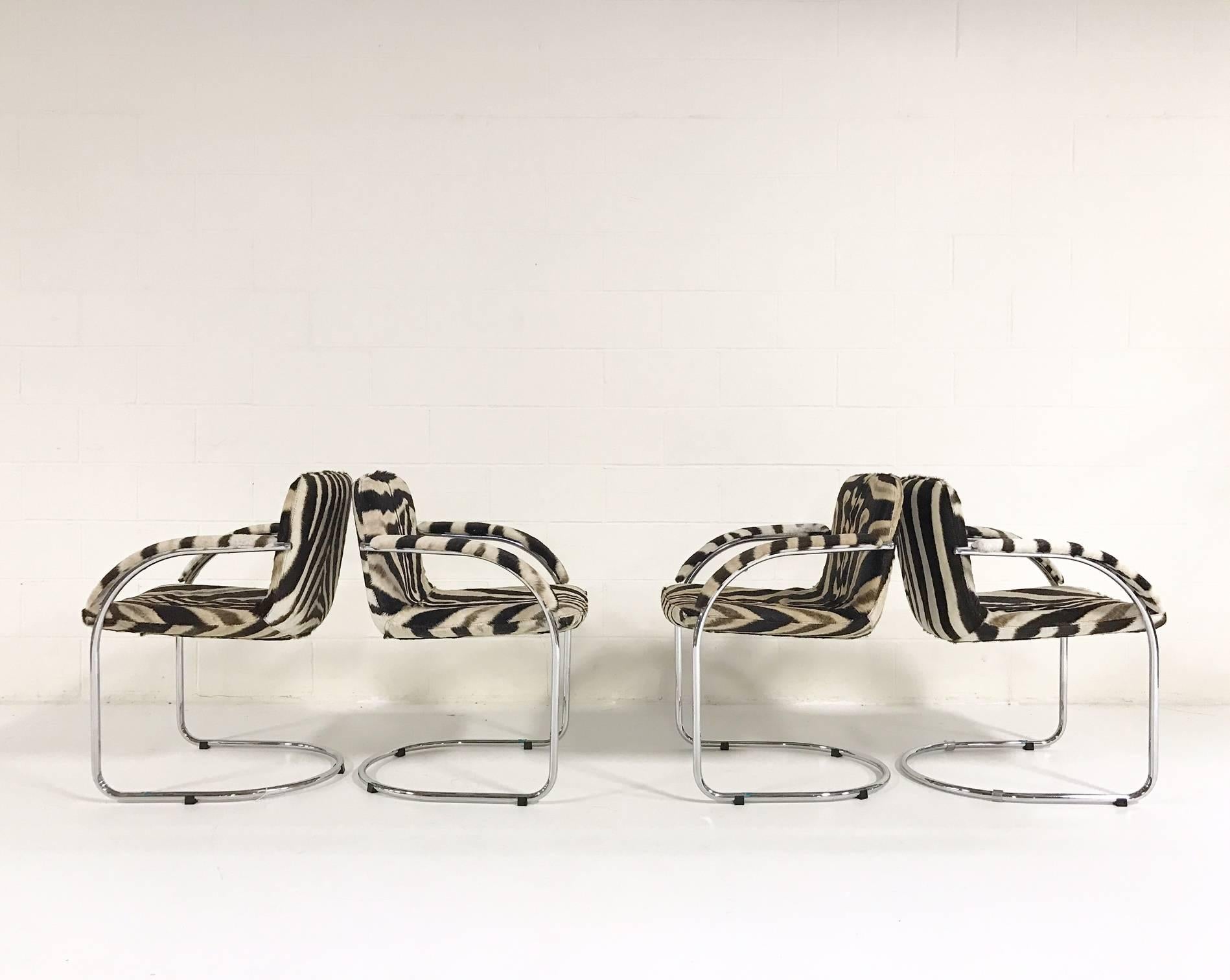 Set of Eight Giovanni Offredi for Saporiti Italia Lens Chairs in Zebra Hide 3