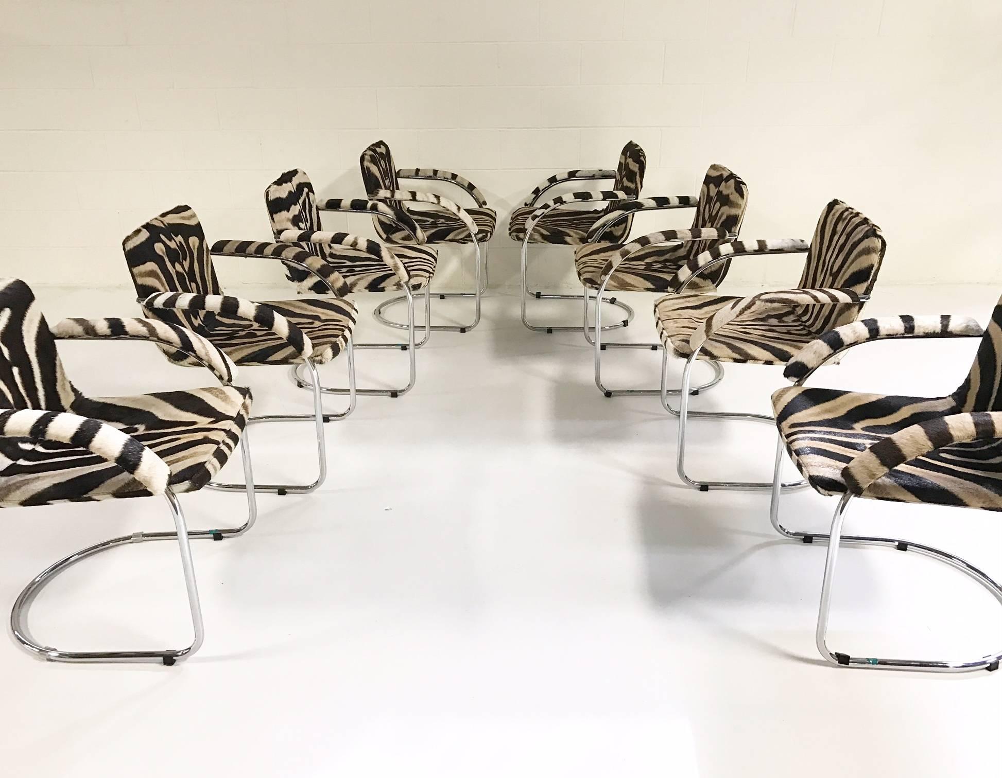 Set of Eight Giovanni Offredi for Saporiti Italia Lens Chairs in Zebra Hide 5