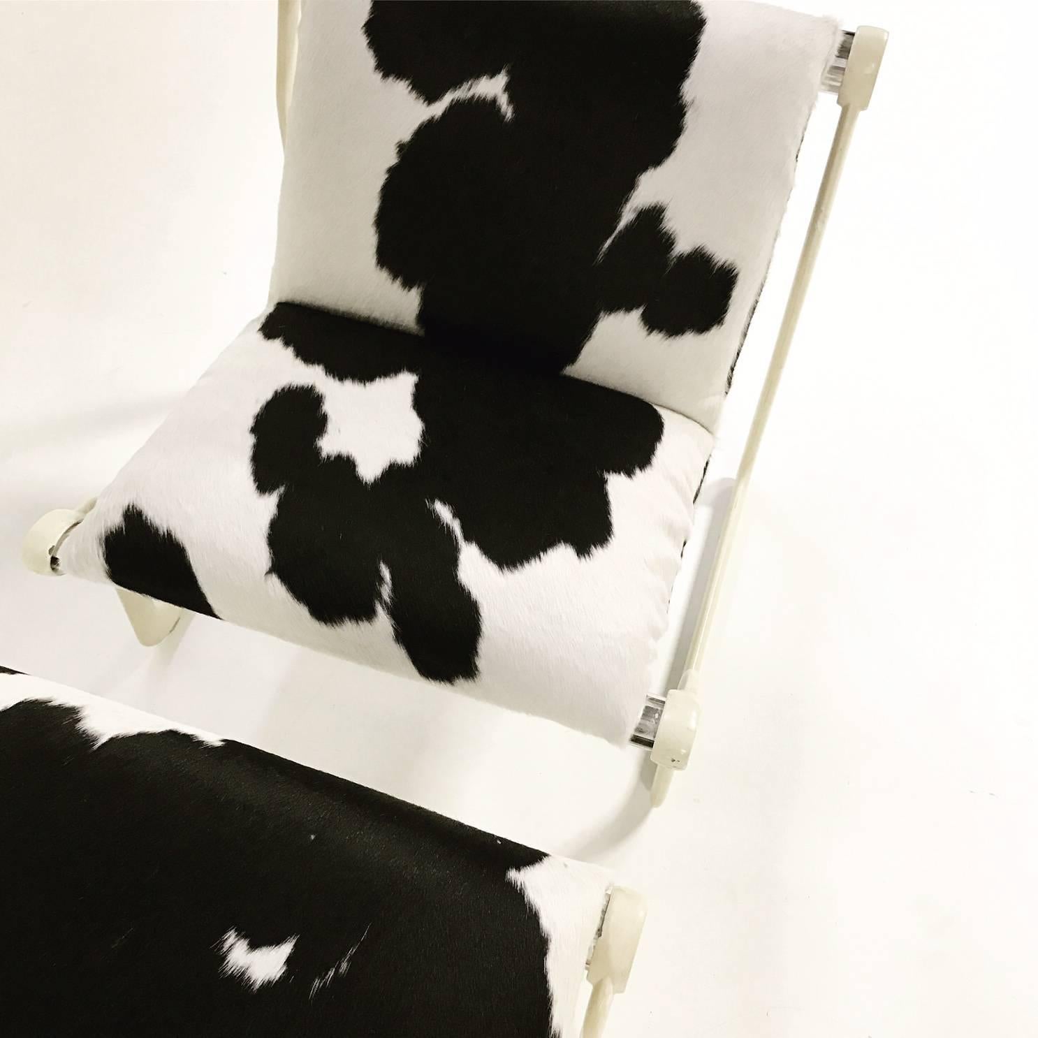 Mid-Century Modern Morrison & Hannah for Knoll Chair & Ottoman in Black & White Brazilian Cowhide