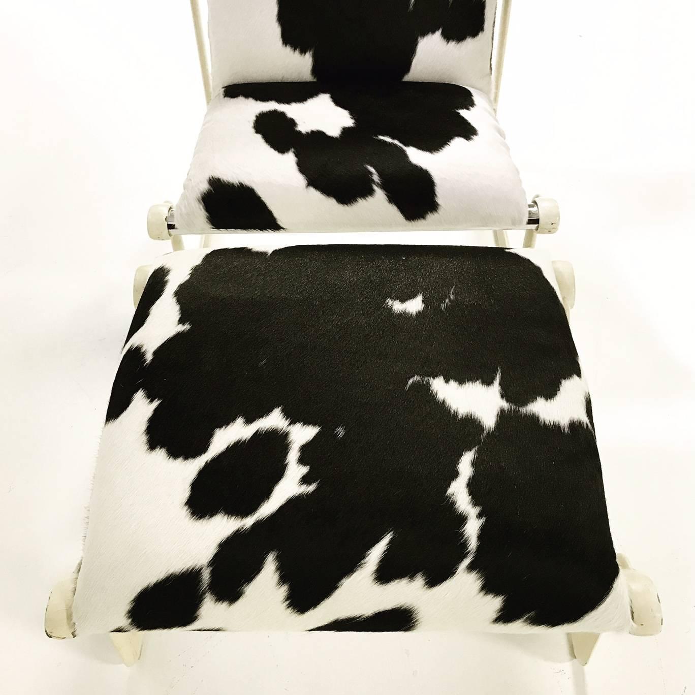 20th Century Morrison & Hannah for Knoll Chair & Ottoman in Black & White Brazilian Cowhide