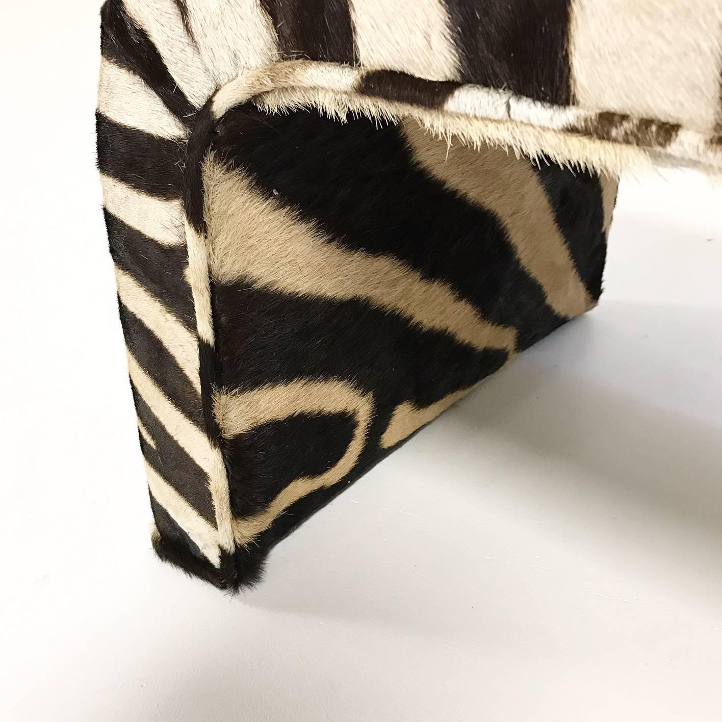 20th Century One of a Kind Curved Ottoman in Zebra Hide