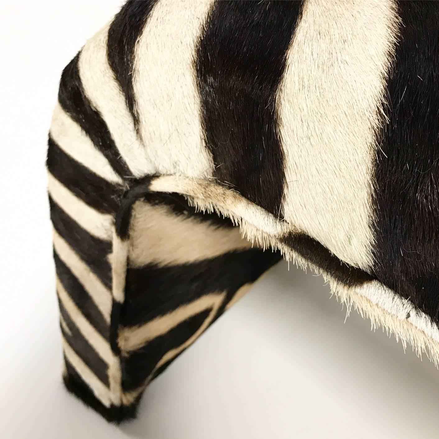 One of a Kind Curved Ottoman in Zebra Hide 1