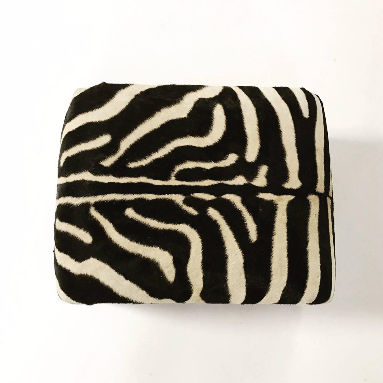 One of a Kind Curved Ottoman in Zebra Hide 2
