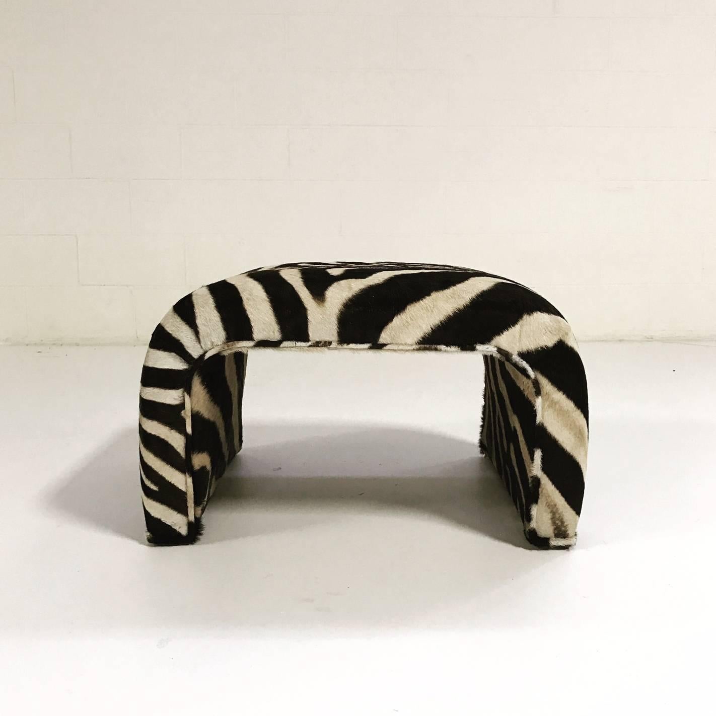 One of a Kind Curved Ottoman in Zebra Hide 3