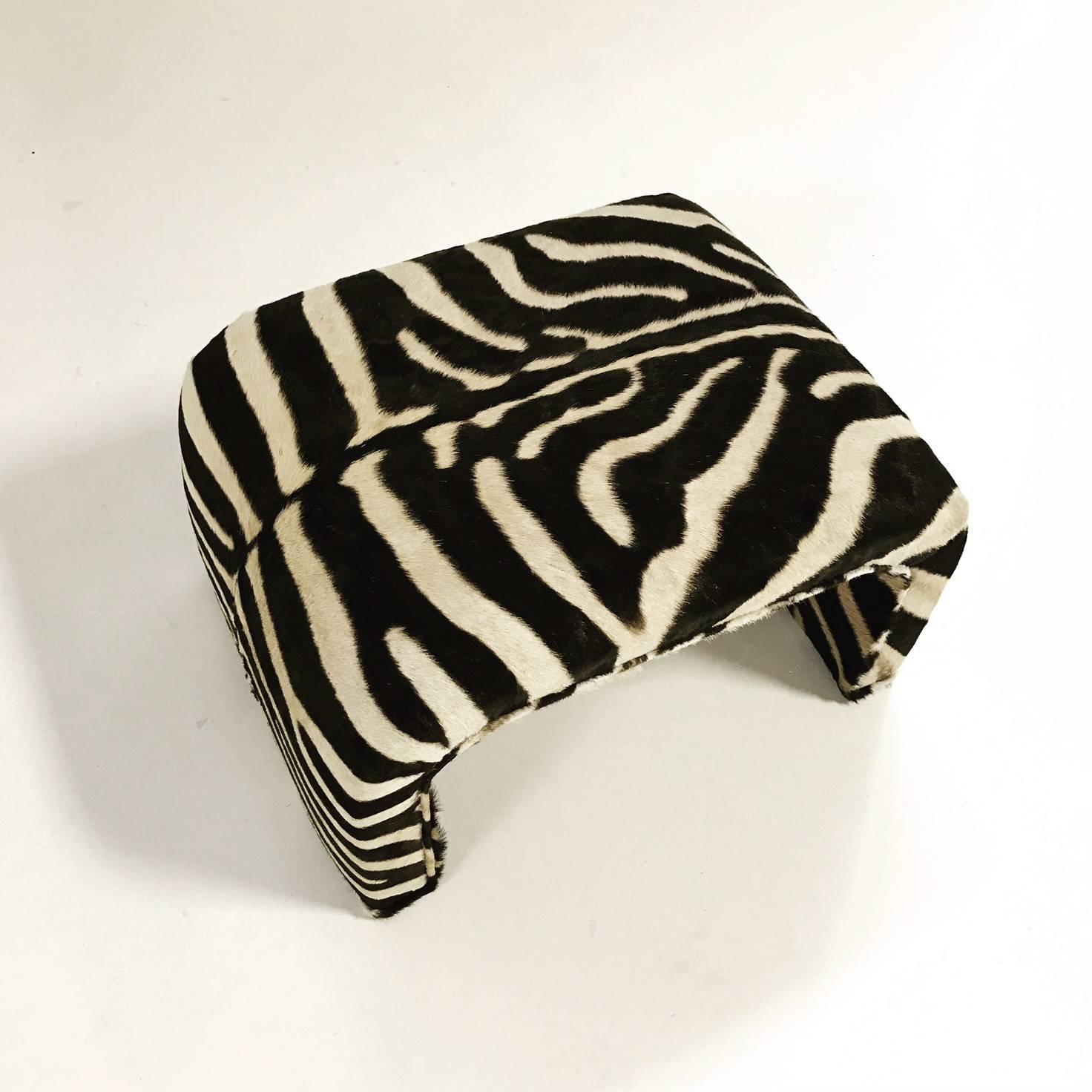 One of a Kind Curved Ottoman in Zebra Hide 4