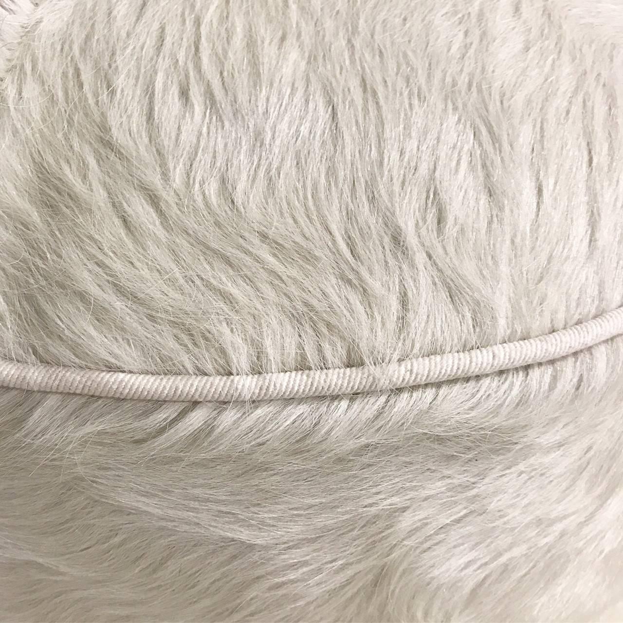 Contemporary Ivory Cowhide Pouf Ottoman
