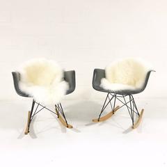 Pair of Charles and Ray Eames for Herman Miller 'RAR' Rockers with Sheepskins