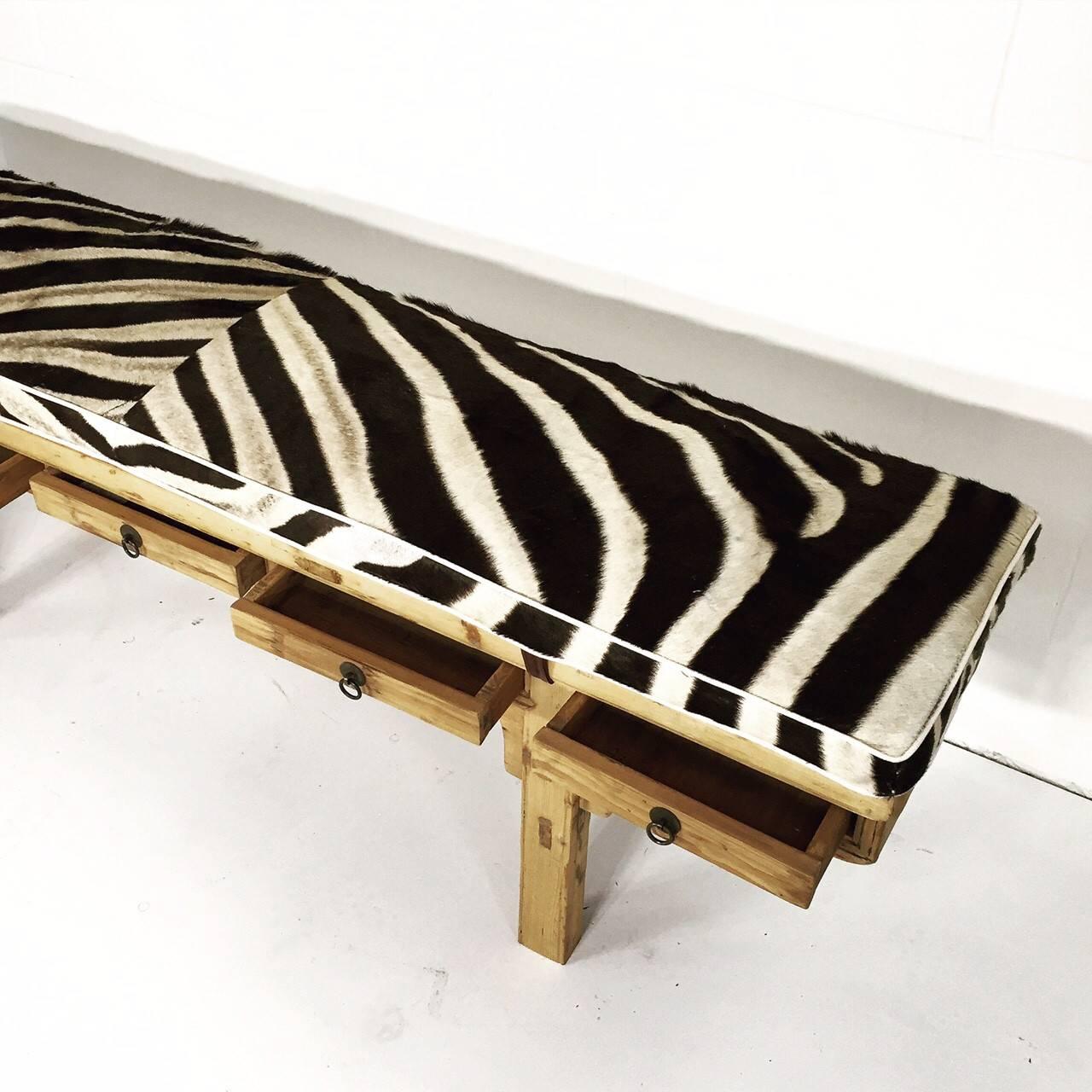 Calligrapher Five-Drawer Bench with Zebra Hide Cushion In Good Condition In SAINT LOUIS, MO