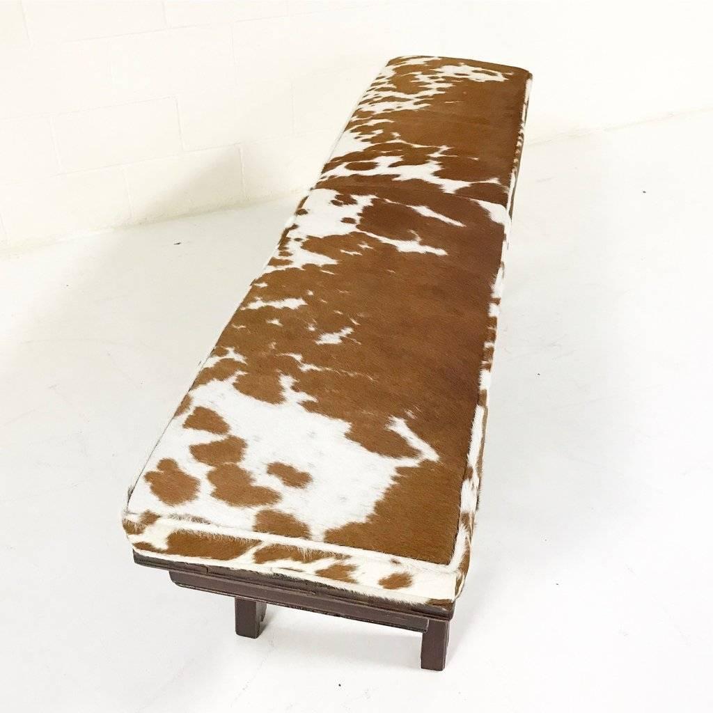 Vintage Chinese Bench with Double-Sided Carving & Custom Cowhide Cushion, No.19 2