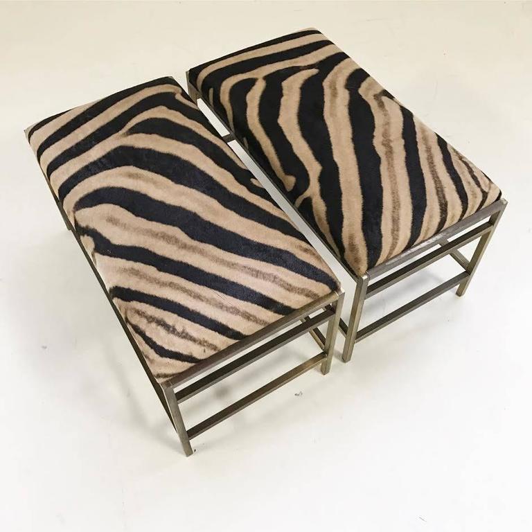 McCobb Style Brass and Zebra Hide Benches or Ottomans at 1stDibs