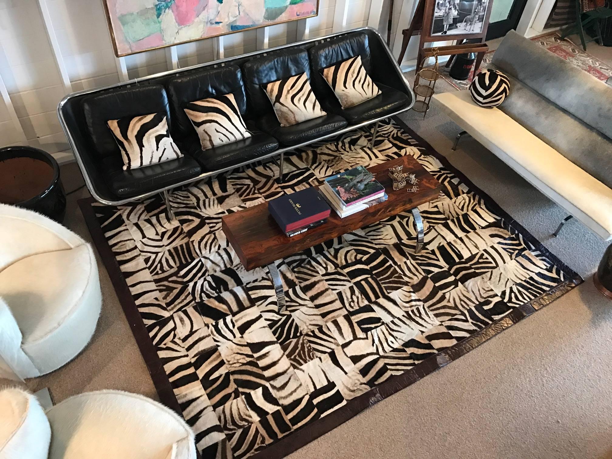 American One of a Kind Zebra Hide Mosaic Area Rug For Sale