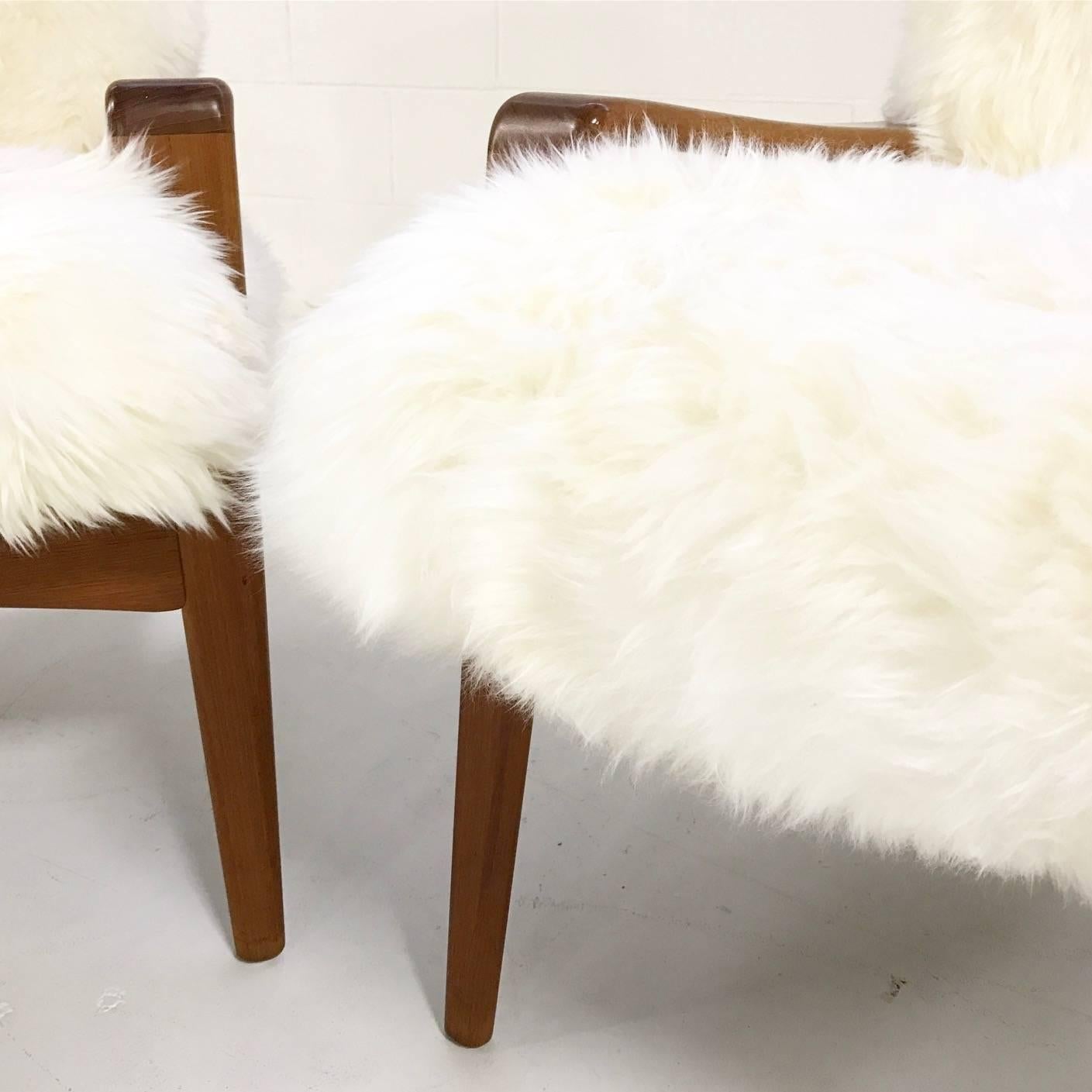 Pair of Danish Lounge Chairs by Arne Wahl Iversen for Komfort in Sheepskin 1