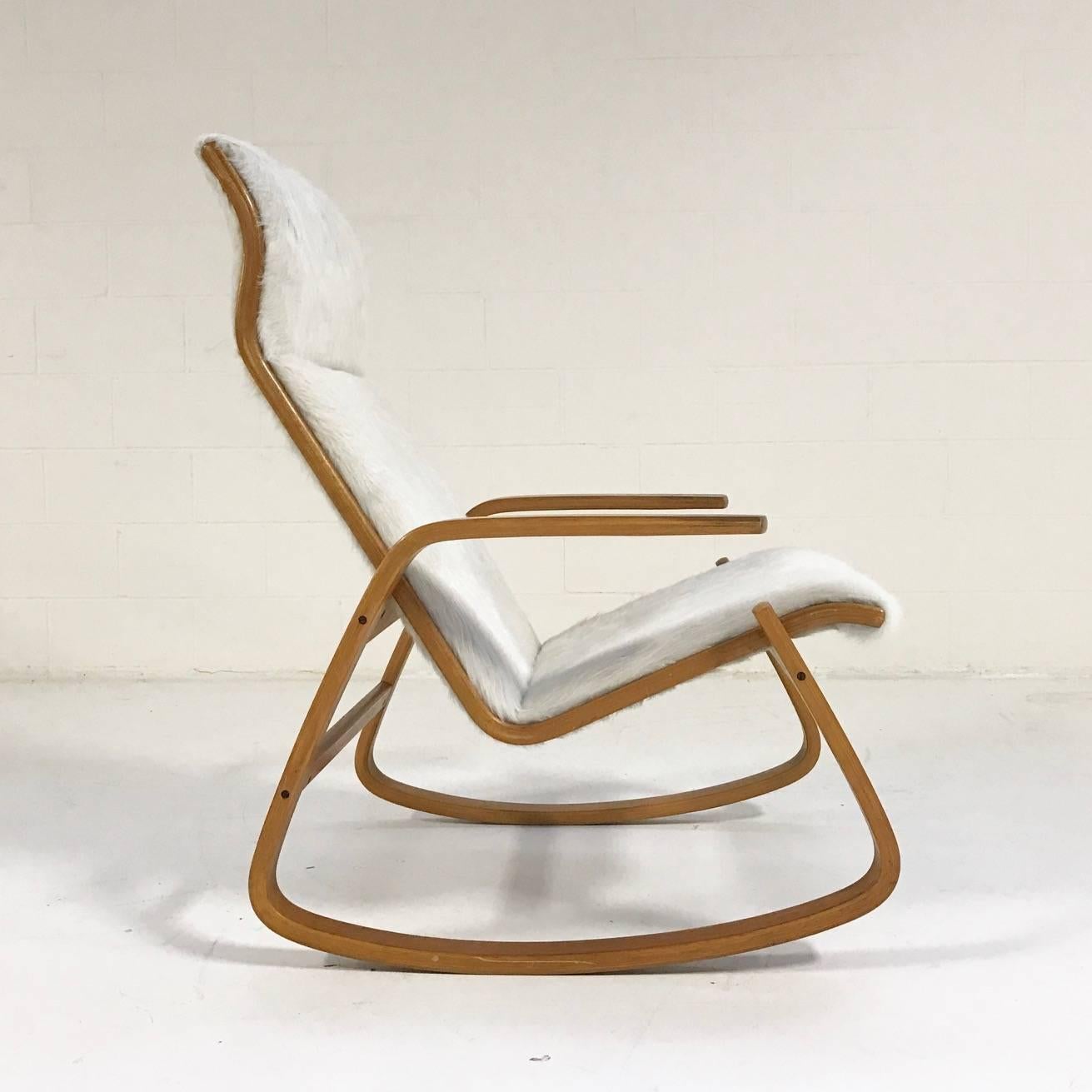 This rocker rocks! Simple lines, functional, minimal ~ the hallmarks of Scandinavian design. It’s incredibly comfortable since our master upholsterers restored the back and seat structure with brand new foam and upholstered in our favorite ivory