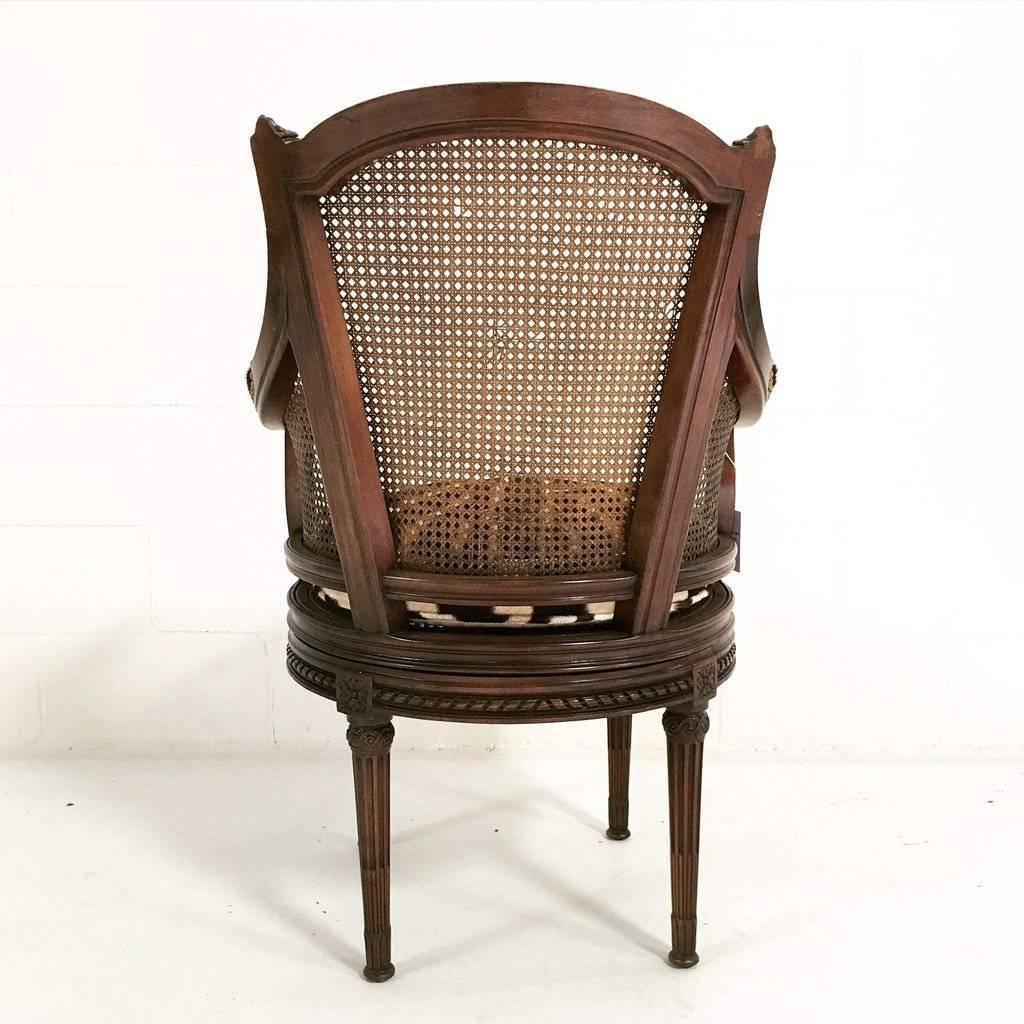 18th Century G. Jacob Mahogany and Cane Bergere Swivel Chair in Zebra Hide In Good Condition In SAINT LOUIS, MO