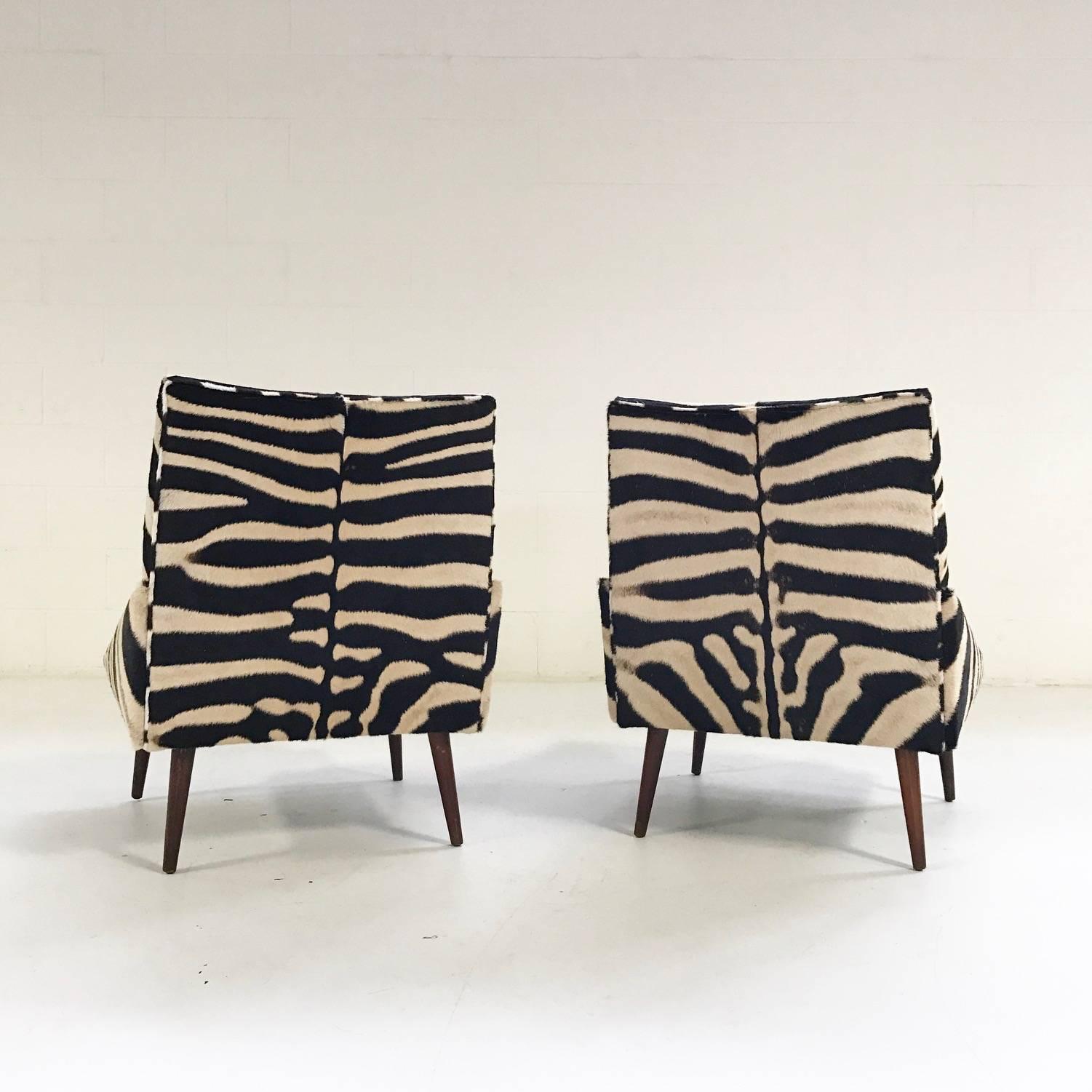 Mid-Century Modern Pair of Adrian Pearsall Style Lounge Chairs Restored in Zebra Hide