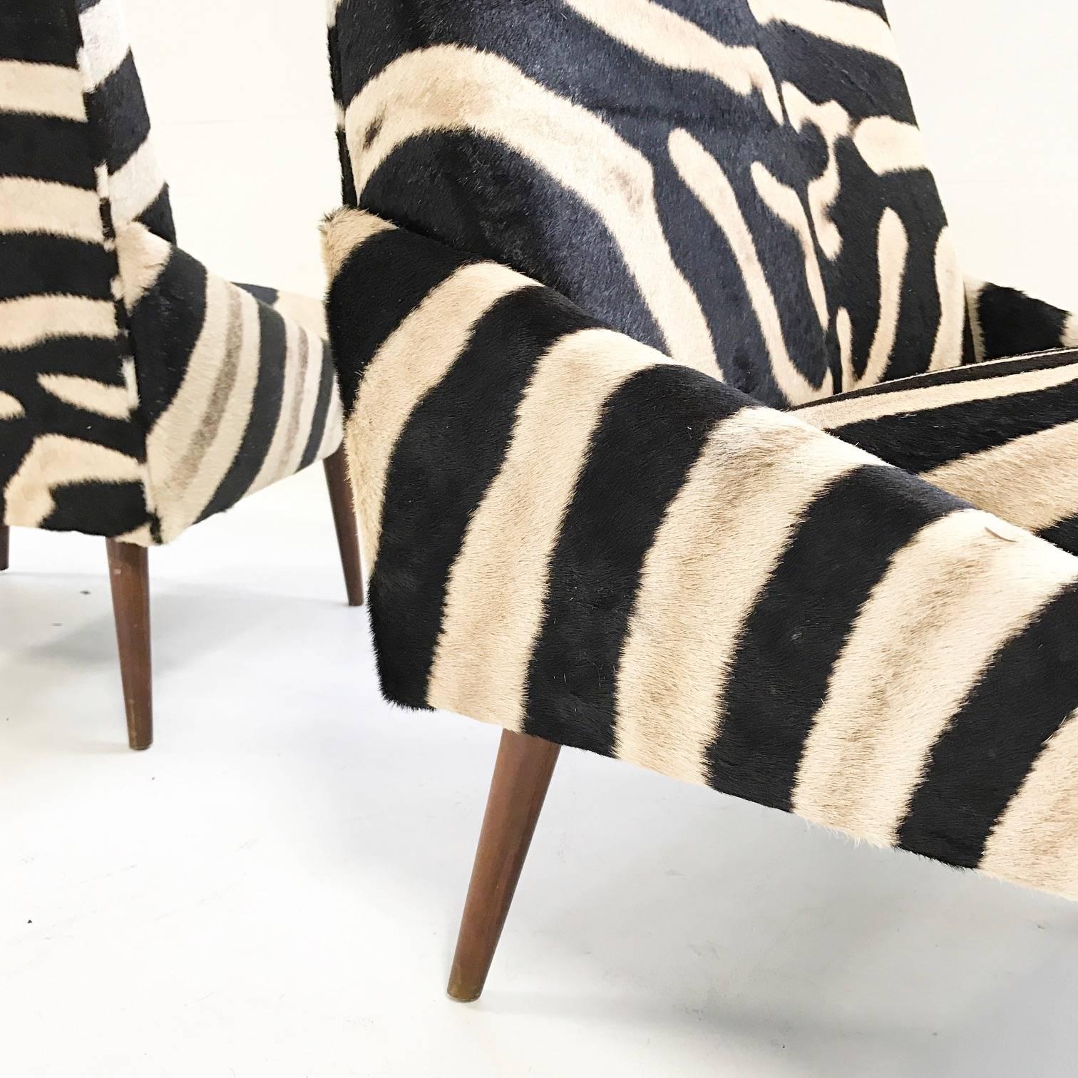 North American Pair of Adrian Pearsall Style Lounge Chairs Restored in Zebra Hide