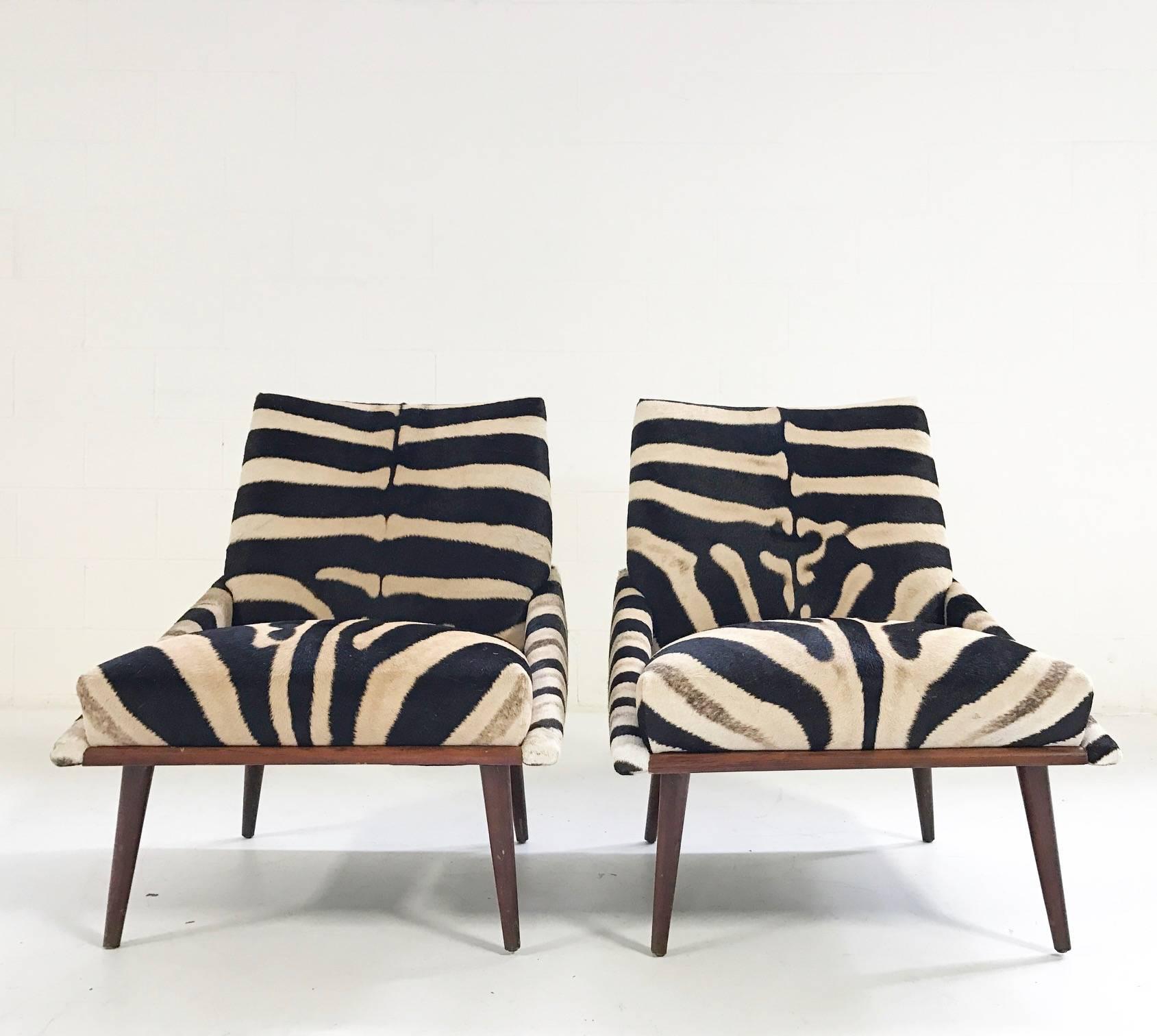 Pair of Adrian Pearsall Style Lounge Chairs Restored in Zebra Hide In Excellent Condition In SAINT LOUIS, MO