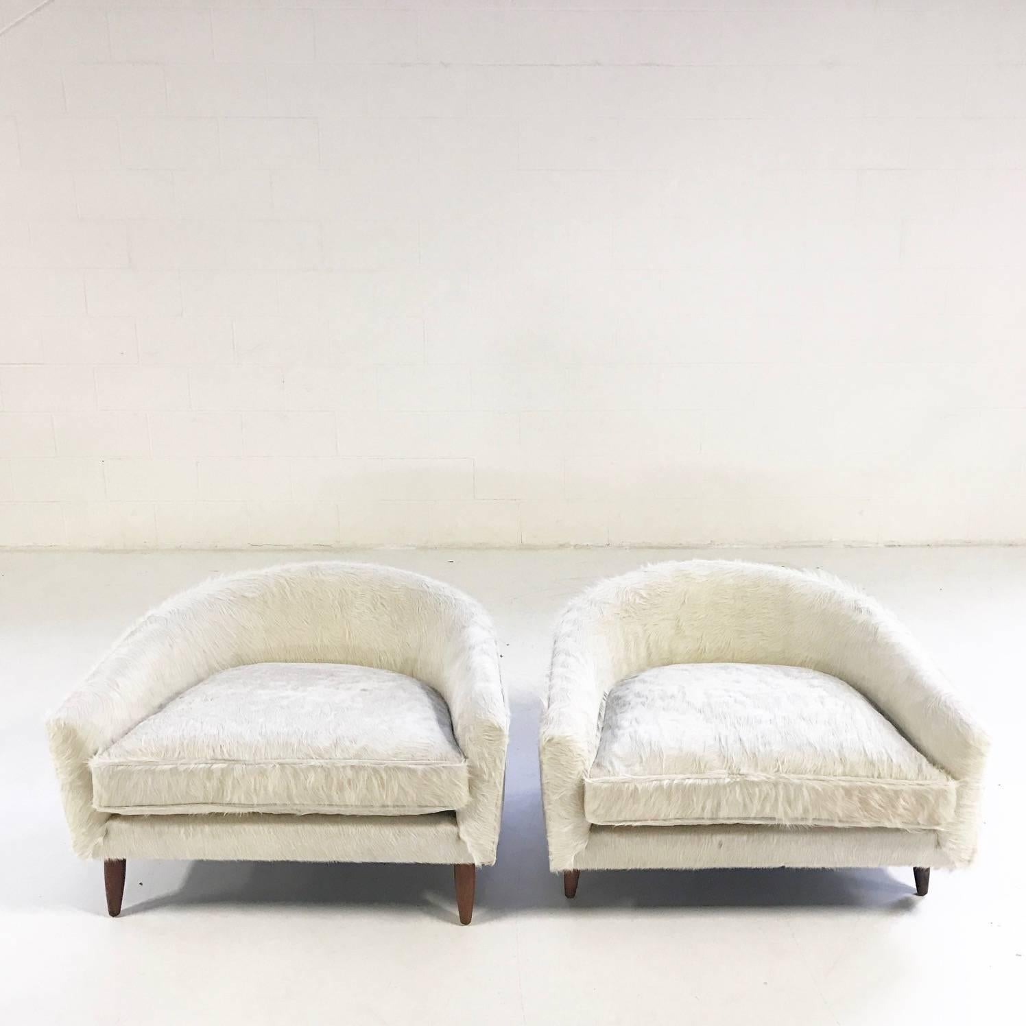 Mid-Century Modern Pair of Rare Adrian Pearsall Cloud Chairs Restored in Ivory Brazilian Cowhide