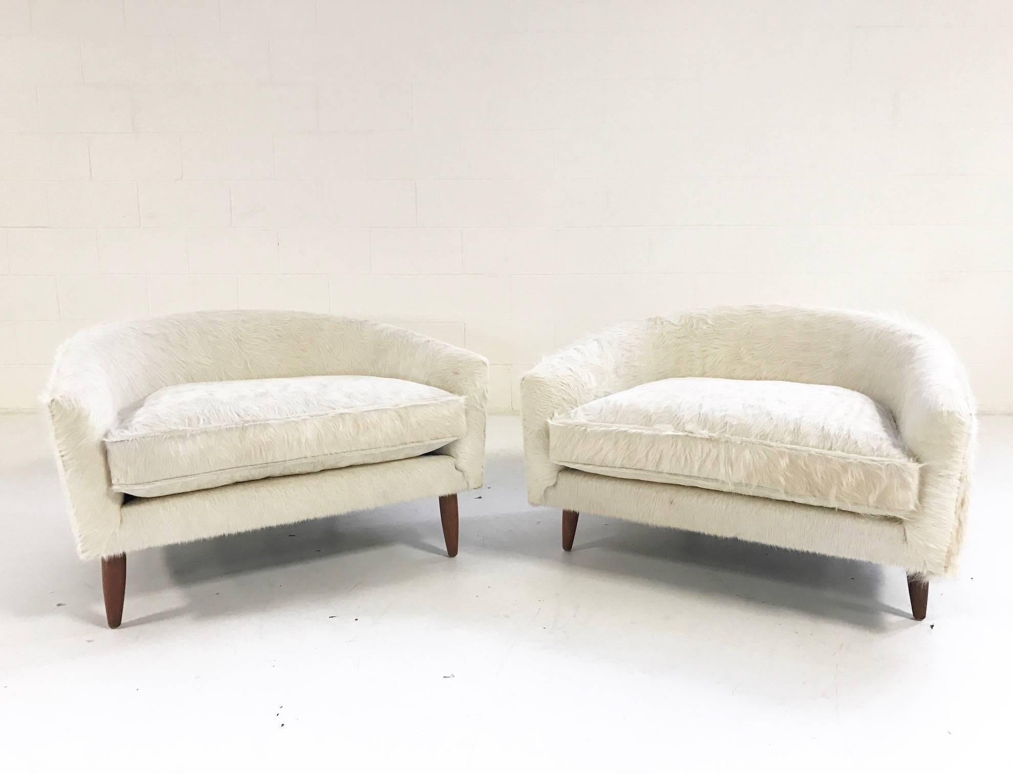 Pair of Rare Adrian Pearsall Cloud Chairs Restored in Ivory Brazilian Cowhide 2