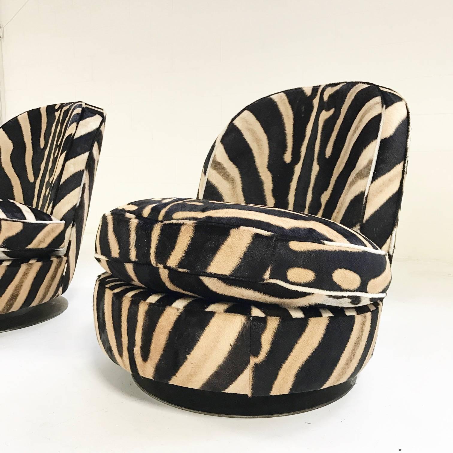 20th Century Milo Baughman Swivel Tilt Slipper Chairs Restored in Zebra - Pair