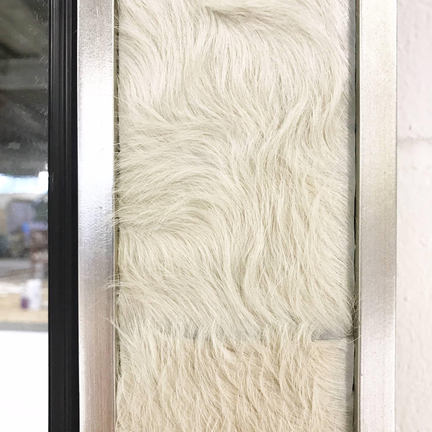 Contemporary Bevelled Mirror in Ivory Cowhide Patchwork and Silver Finish Frame