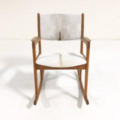 Mint Condition Danish Benny Linden Teak Rocking Chair in Brazilian Calfskin