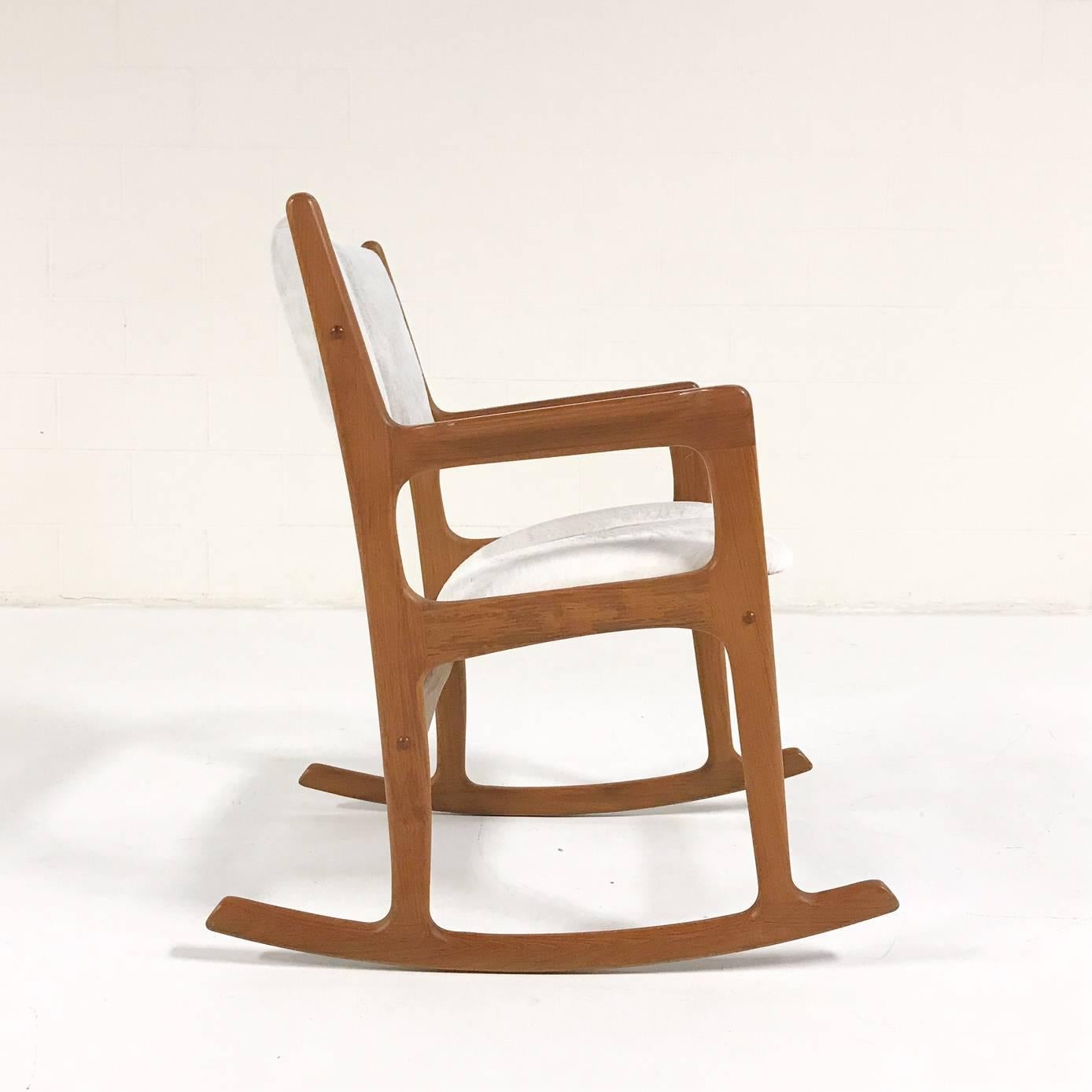 Scandinavian Modern Mint Condition Danish Benny Linden Teak Rocking Chair in Brazilian Calfskin