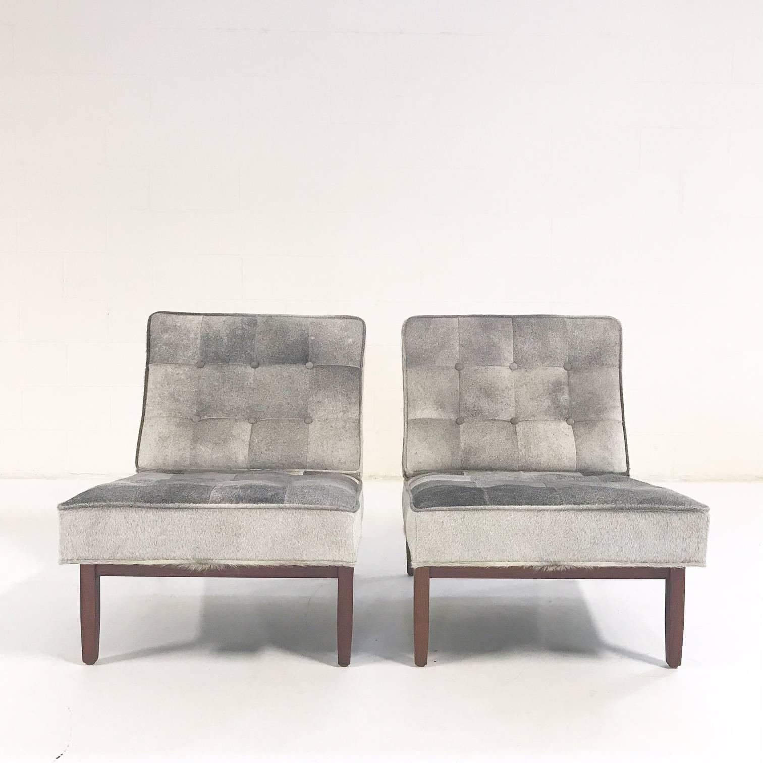 Mid-Century Modern Vintage Florence Knoll Lounge Chairs Restored in Brazilian Cowhide