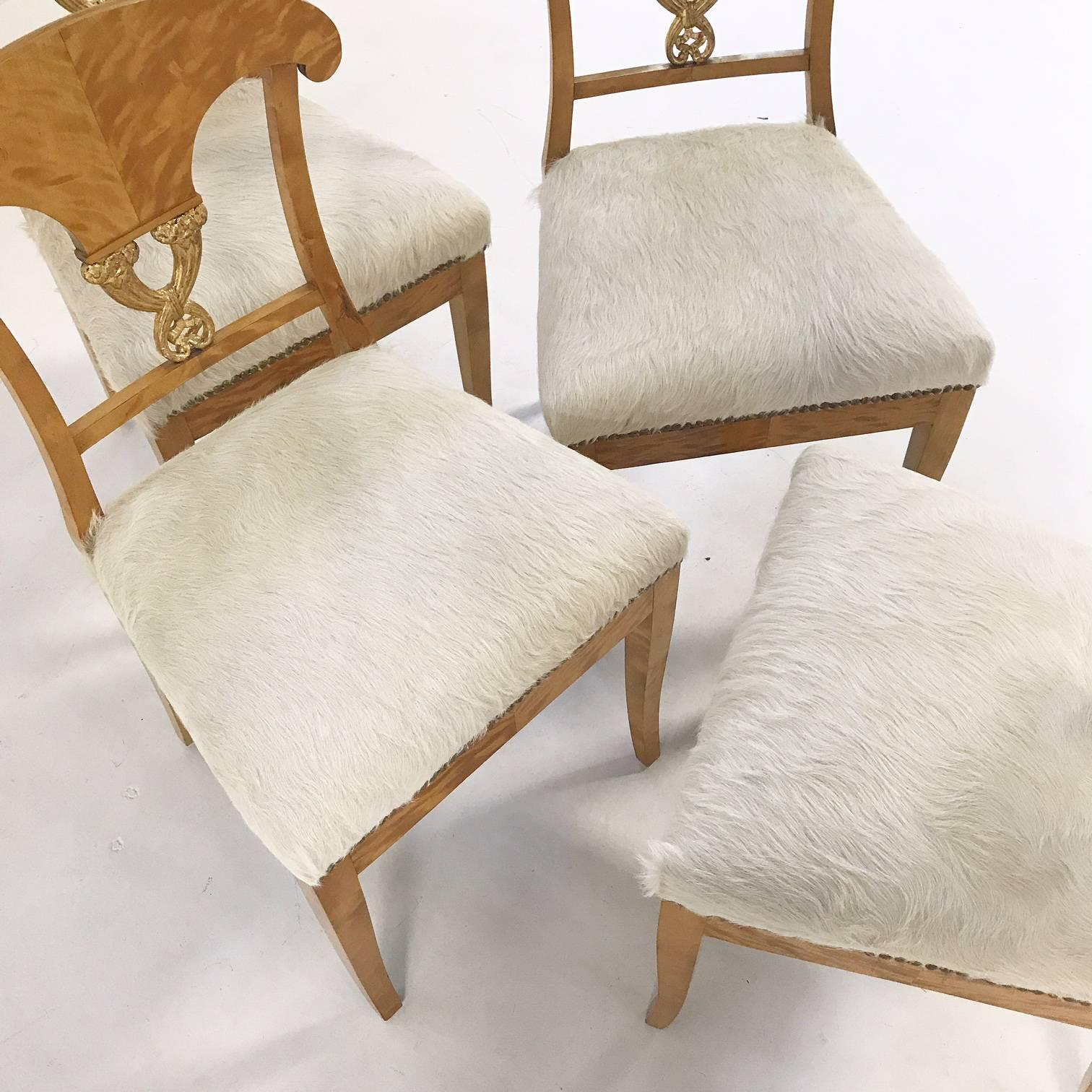 Set of Four Satin Birch Biedermeier Chairs in Ivory Brazilian Cowhide circa 1820 3