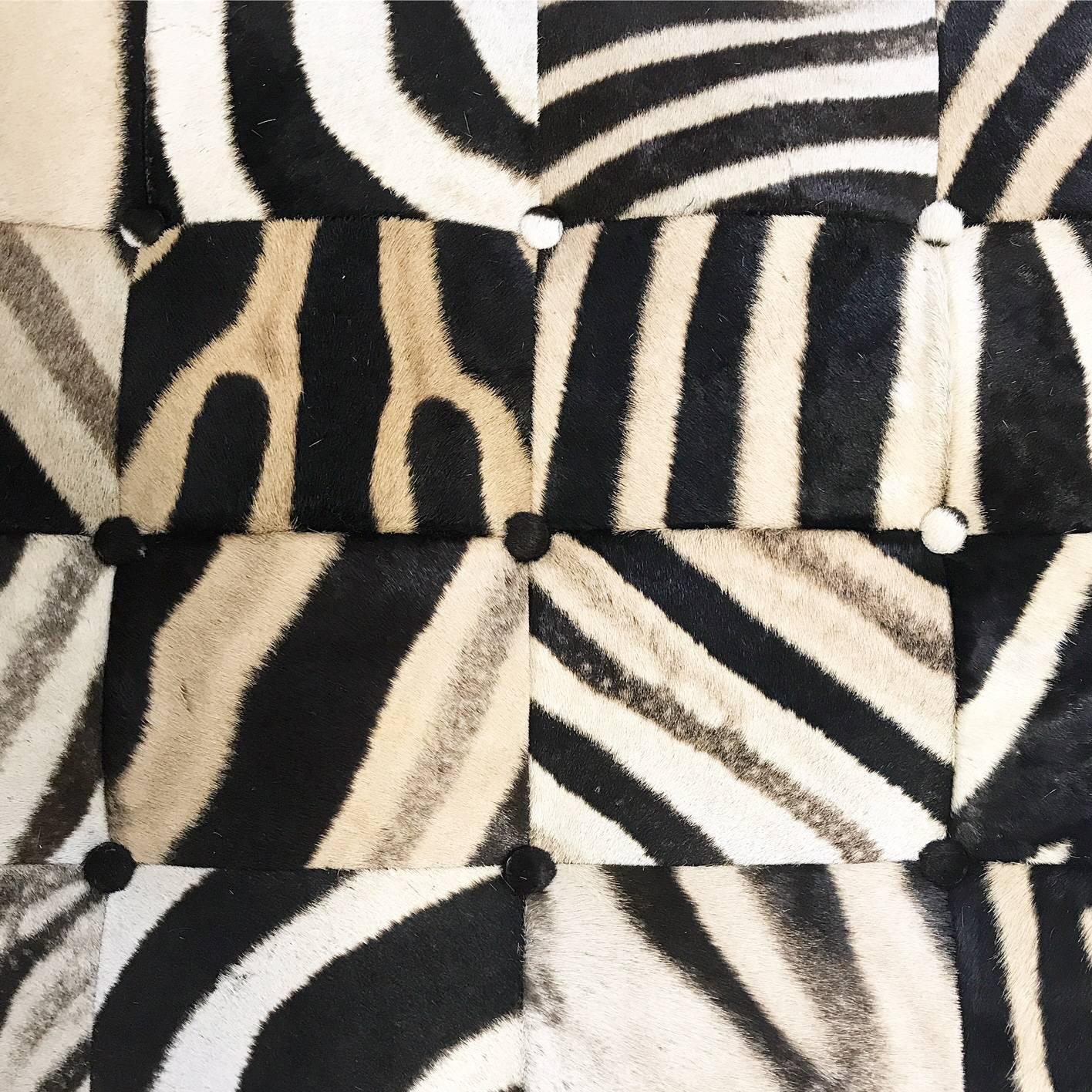 American Forsyth Patchwork Zebra Hide Ottoman For Sale