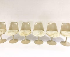 Eero Saarinen Tulip Chairs with Custom Brazilian Sheepskin Cushions, Set of Six