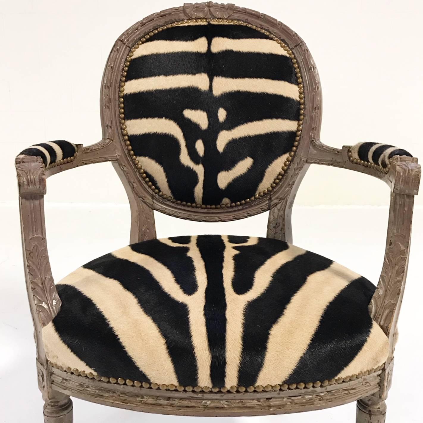 Vintage Louis XVI Armchair Reupholstered in Zebra Hide 2