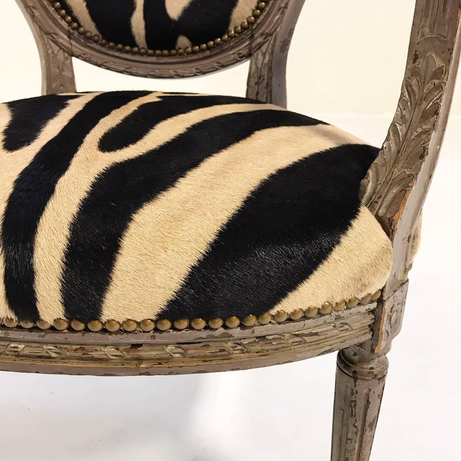 Vintage Louis XVI Armchair Reupholstered in Zebra Hide 3