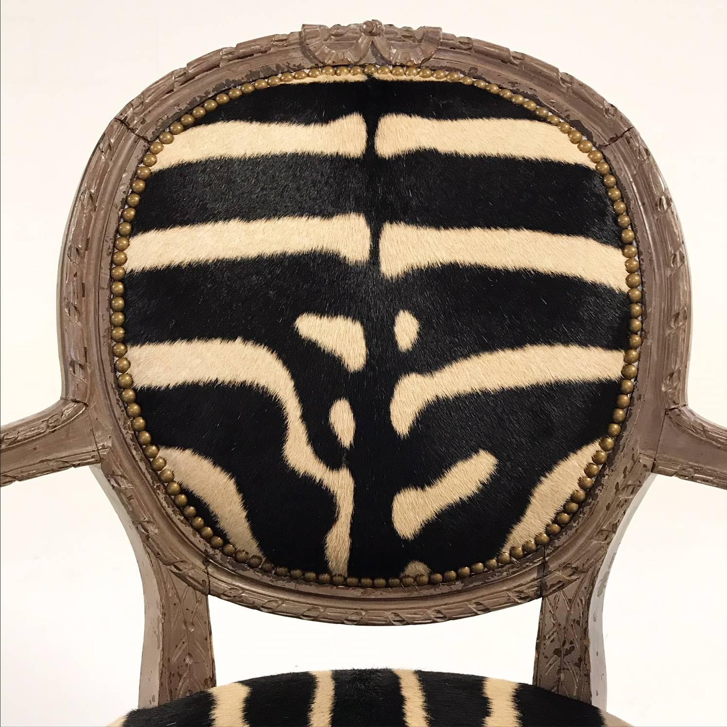 Vintage Louis XVI Armchair Reupholstered in Zebra Hide 4